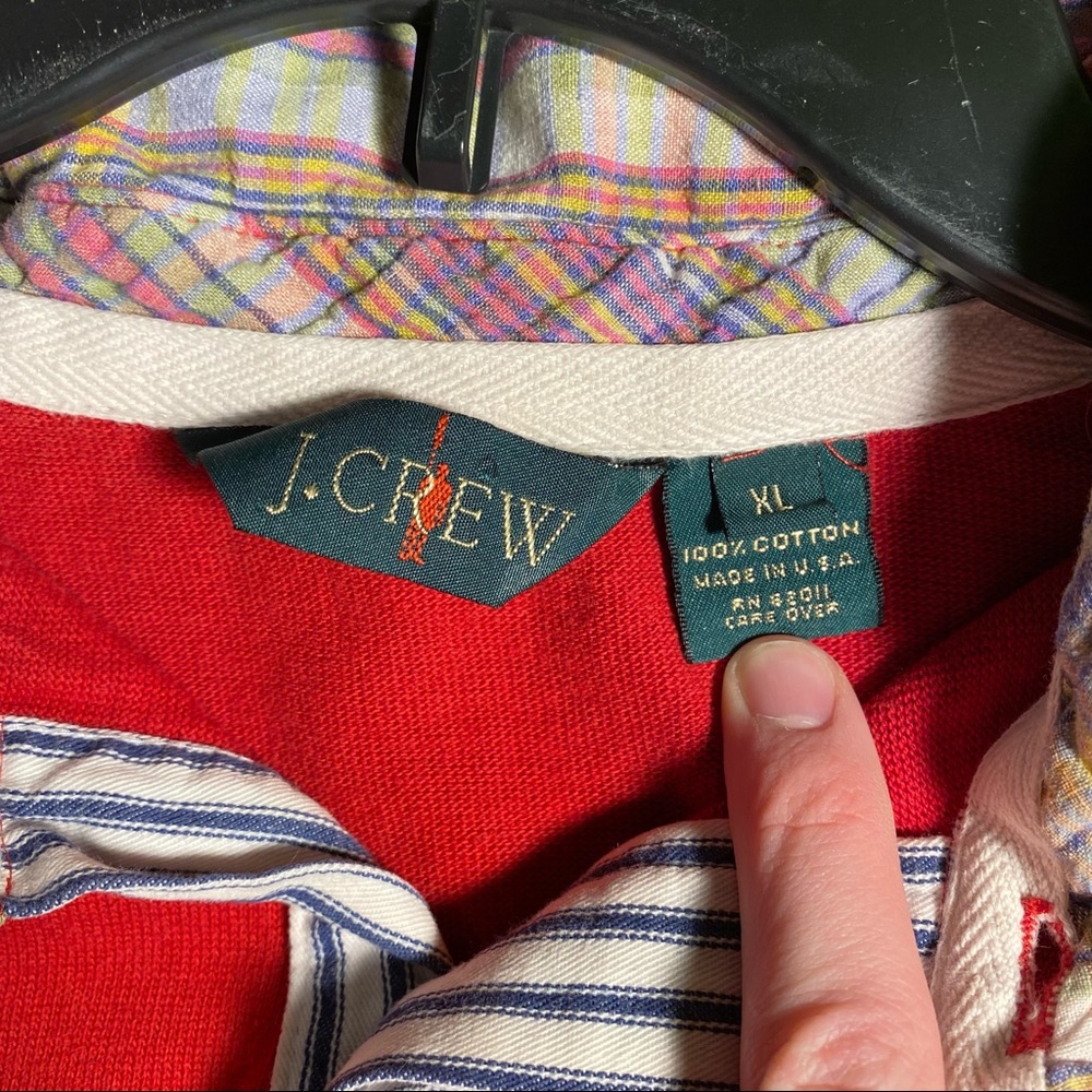 Vintage J. Crew Men's Quilted Collar Polo Long Sleeve Red XL - Picture 3 of 7